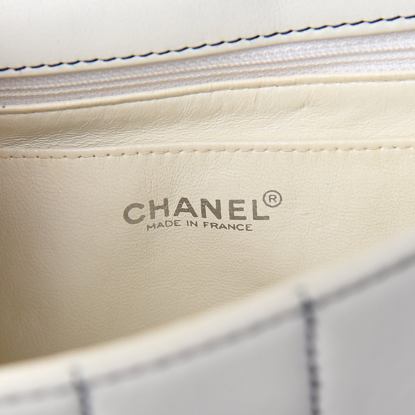 Lambskin Stitched Medium Chocolate Bar Flap White