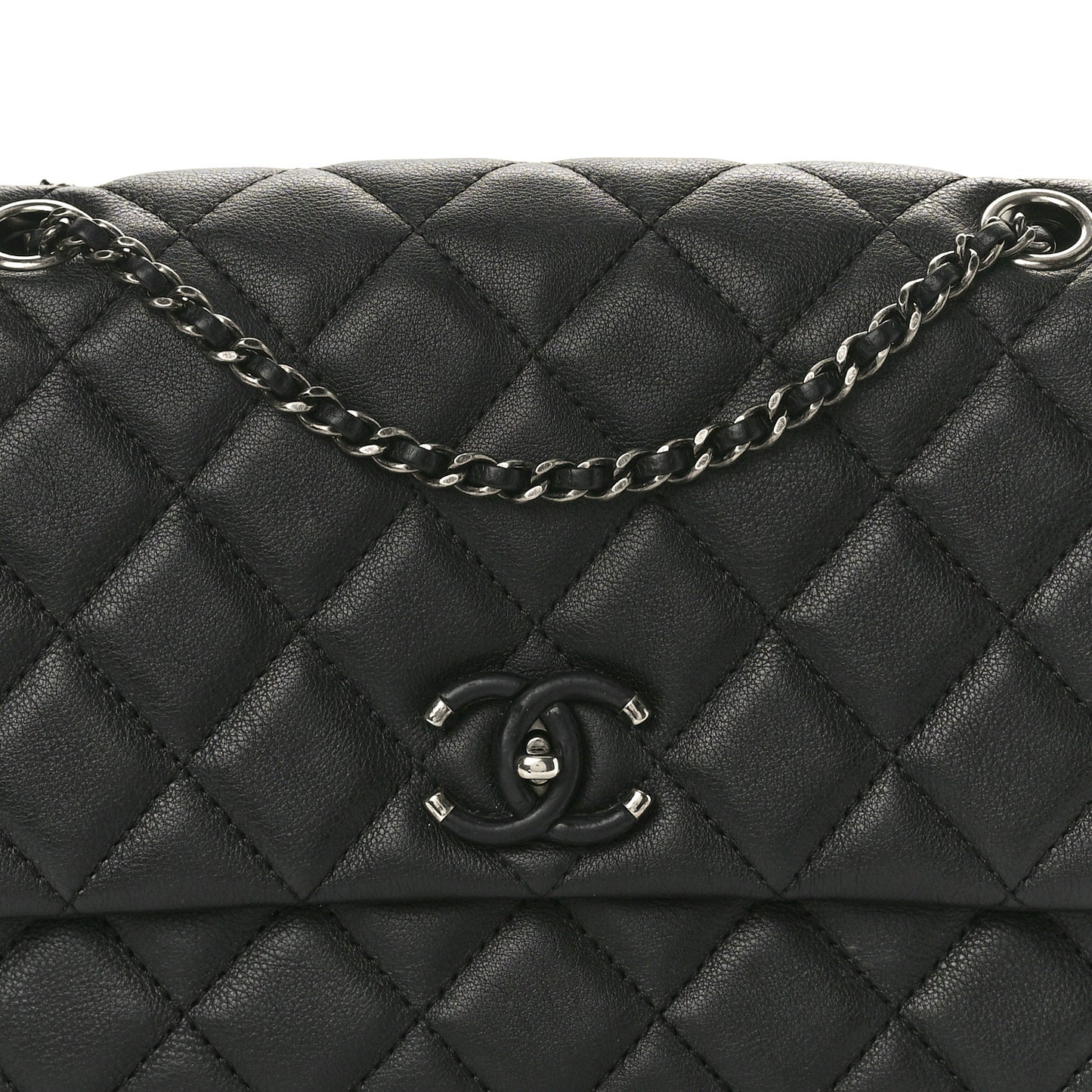 Calfskin Quilted Medium Frame in Chain Flap Black