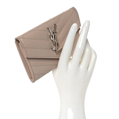 Saint Laurent Grain De Poudre Matelasse Chevron Small Monogram Envelope Wallet Blush 2 of 8
