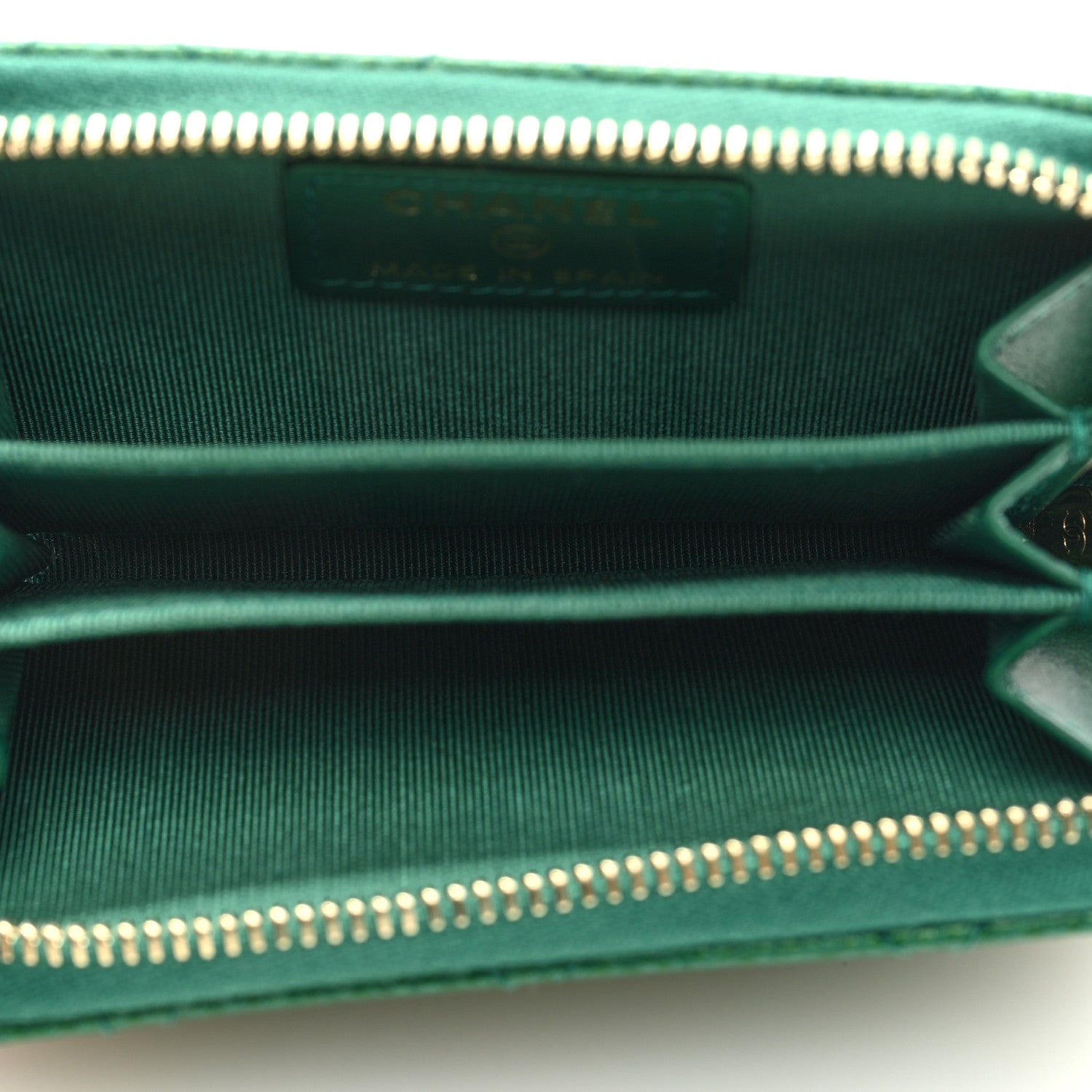 Chanel Metallic Caviar Quilted Zip Coin Purse Green 5 of 7