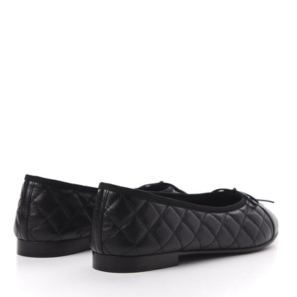 Chanel Aged Calfskin Quilted CC Cap Toe Ballerina Flats 40.5 Black 4 of 10