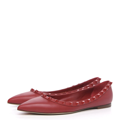 Valentino Garavani Calfskin Lacquered Monochrome Rockstud Ballerina Flats 38 Rosso Valentino 3 of 10