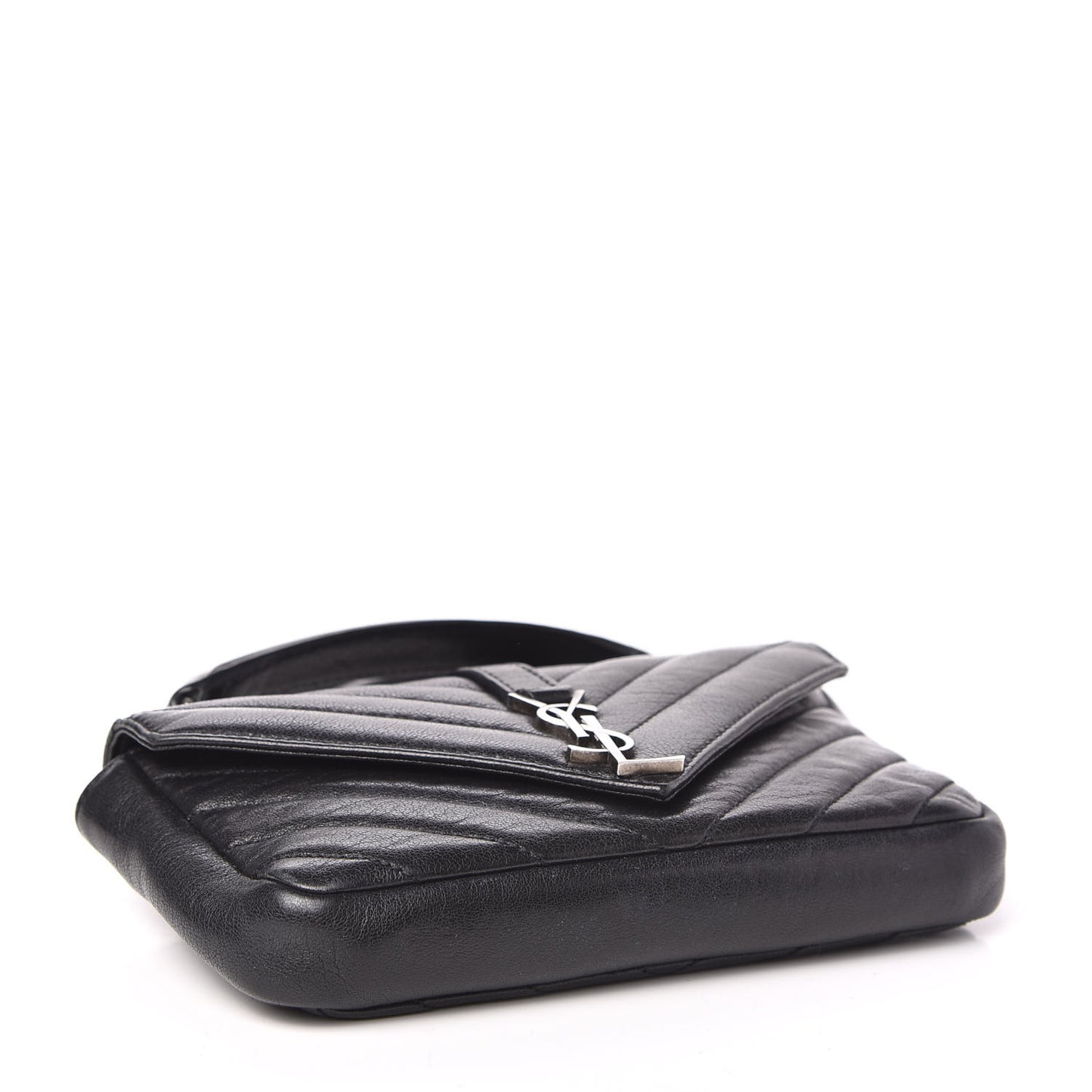 Sheepskin Matelasse Chevron Monogram College Chain Wallet Black