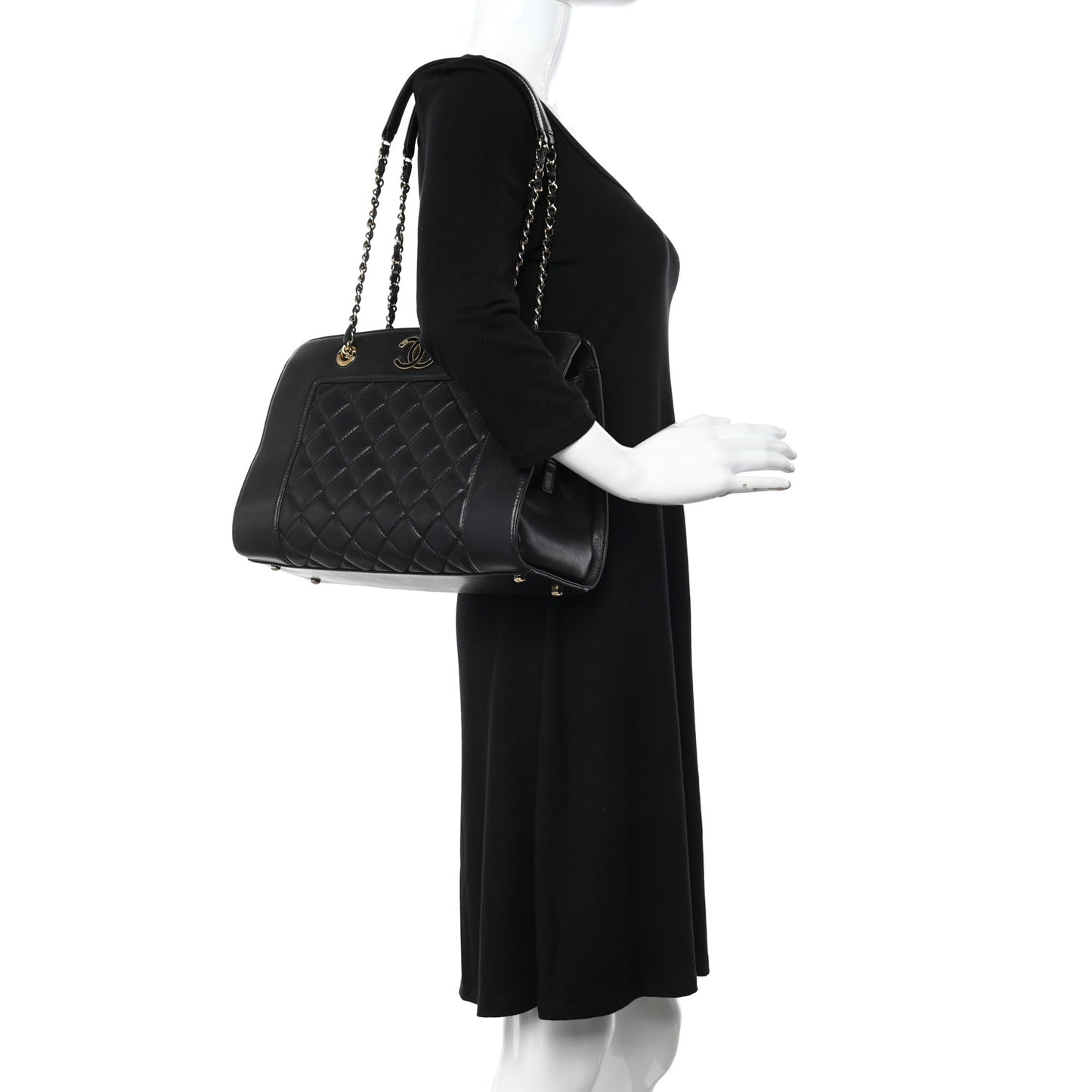 Sheepskin Quilted Mademoiselle Vintage Shopping Tote Black