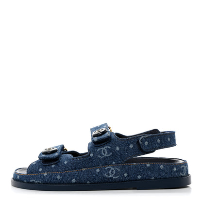Chanel Denim CC Dad Sandals 37.5 Dark Blue 1 of 9