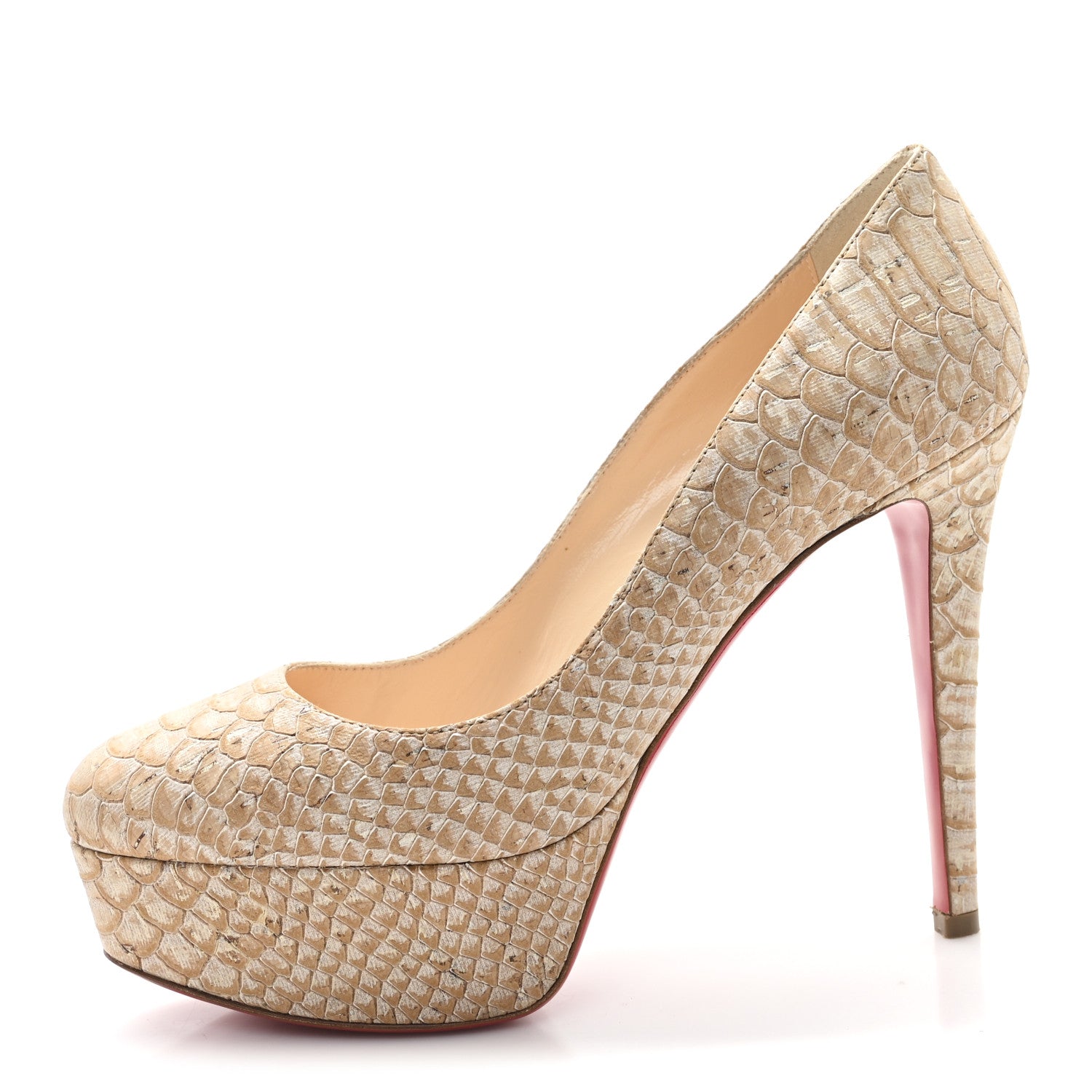 Christian Louboutin Cork Snake Print Bianca 140 Pumps 36.5 Beige 1 of 9