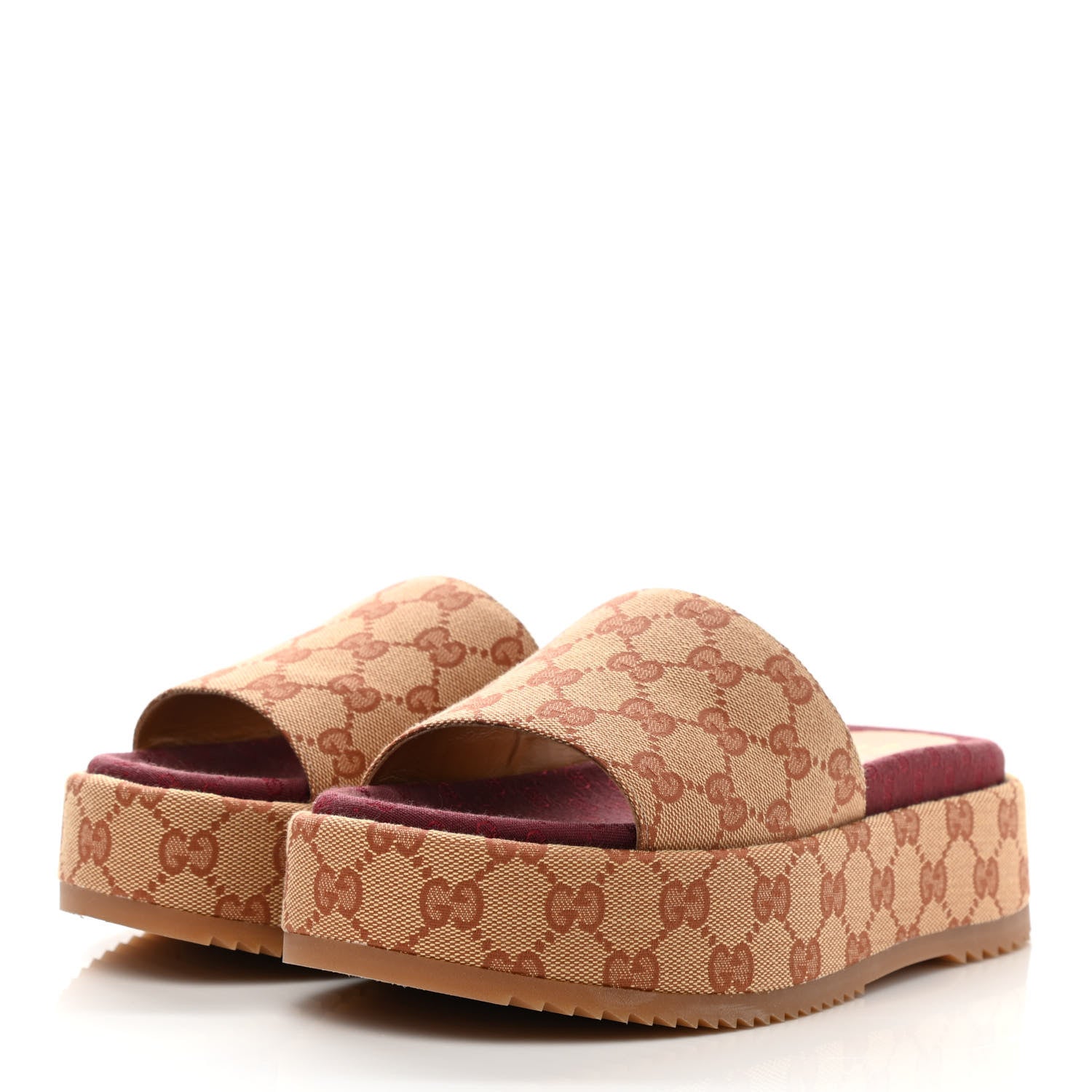 Gucci Canvas GG Monogram Angelina Platform Slide Sandals 38 Beige Ruggine 3 of 9
