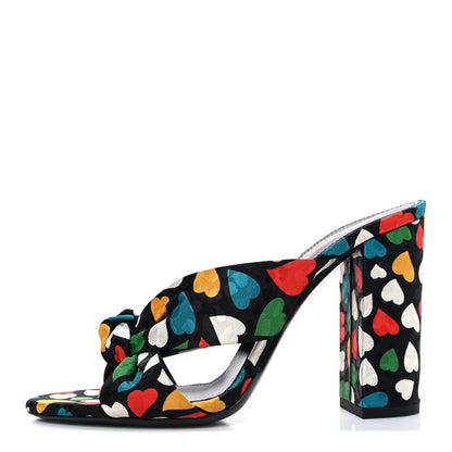 Saint Laurent Satin Heart Bianca 100mm Knotted Mule Sandals 37.5 Black Multicolor 1 of 12