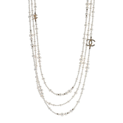 Chanel Graduated Pearl Crystal CC Multi Strand Necklace Gold 1 of 5