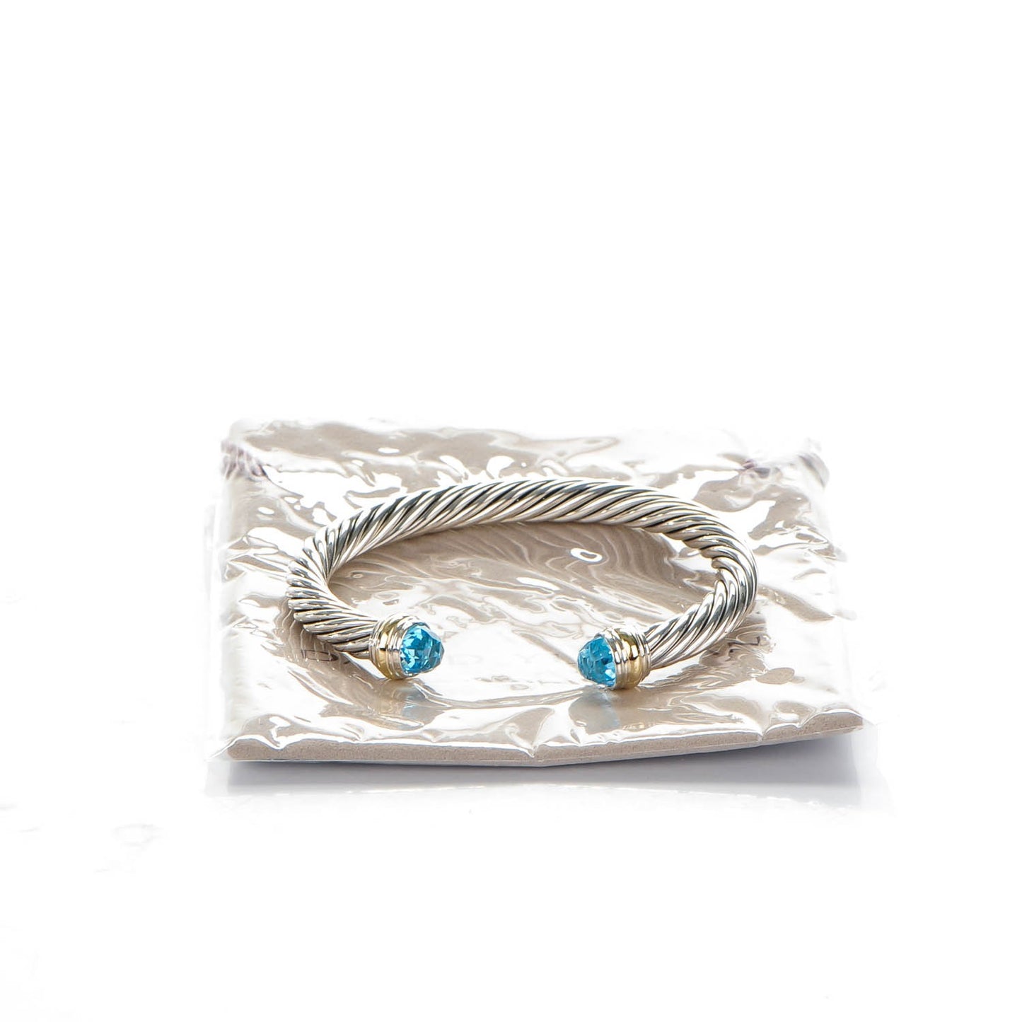 Sterling Silver 14K Yellow Gold Blue Topaz 7mm Cable Classics Bracelet
