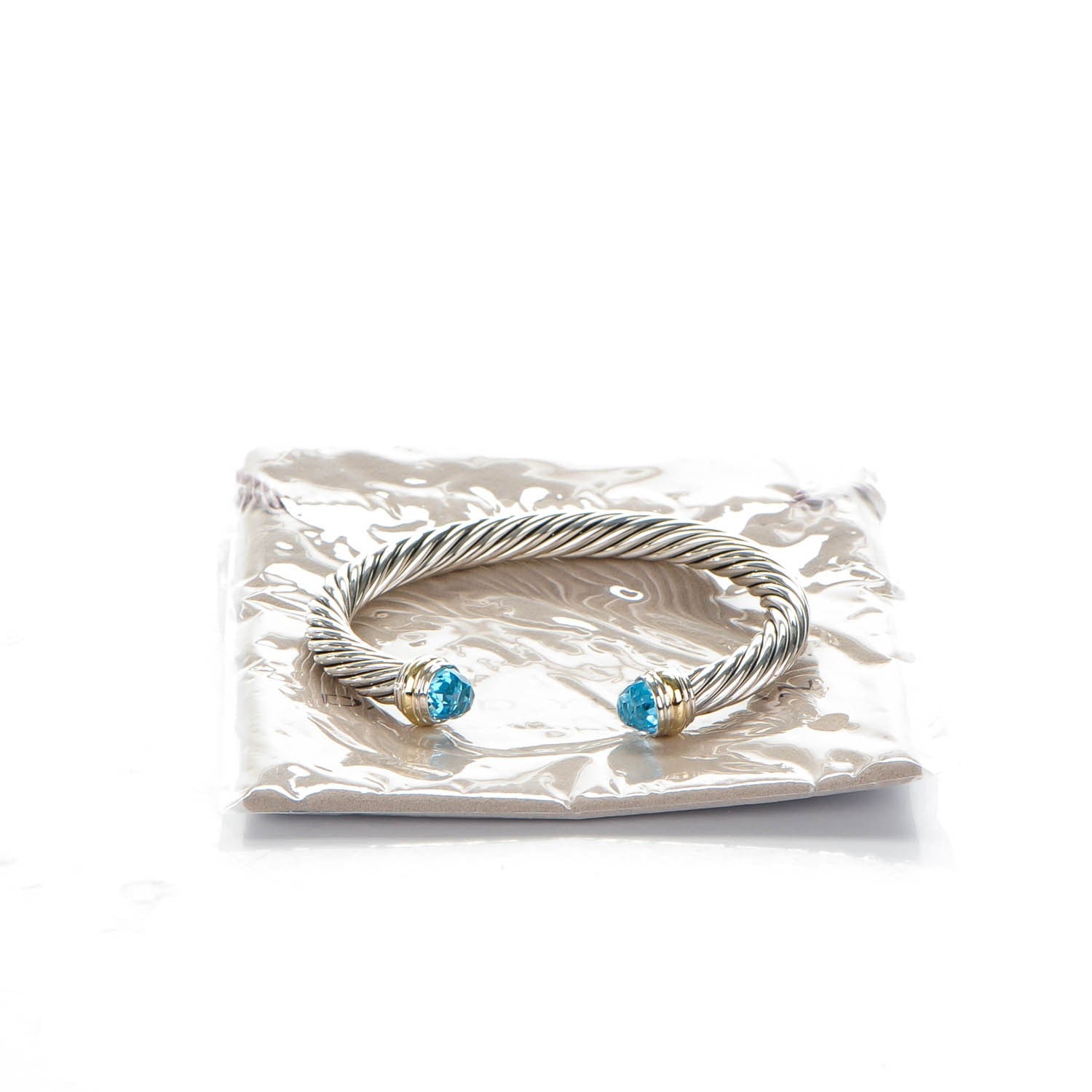 David Yurman Sterling Silver 14K Yellow Gold Blue Topaz 7mm Cable Classics Bracelet 6 of 6