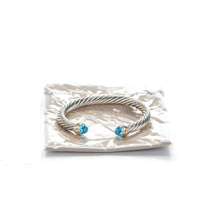 David Yurman Sterling Silver 14K Yellow Gold Blue Topaz 7mm Cable Classics Bracelet 6 of 6