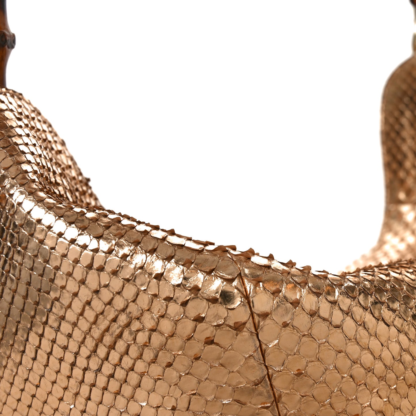 Metallic Snakeskin Peggy Bamboo Top Handle Hobo Rose Gold