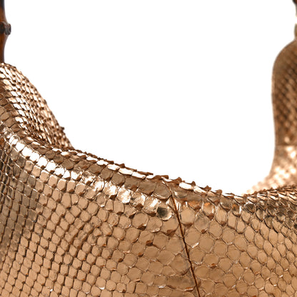 Gucci Metallic Snakeskin Peggy Bamboo Top Handle Hobo Rose Gold 11 of 14