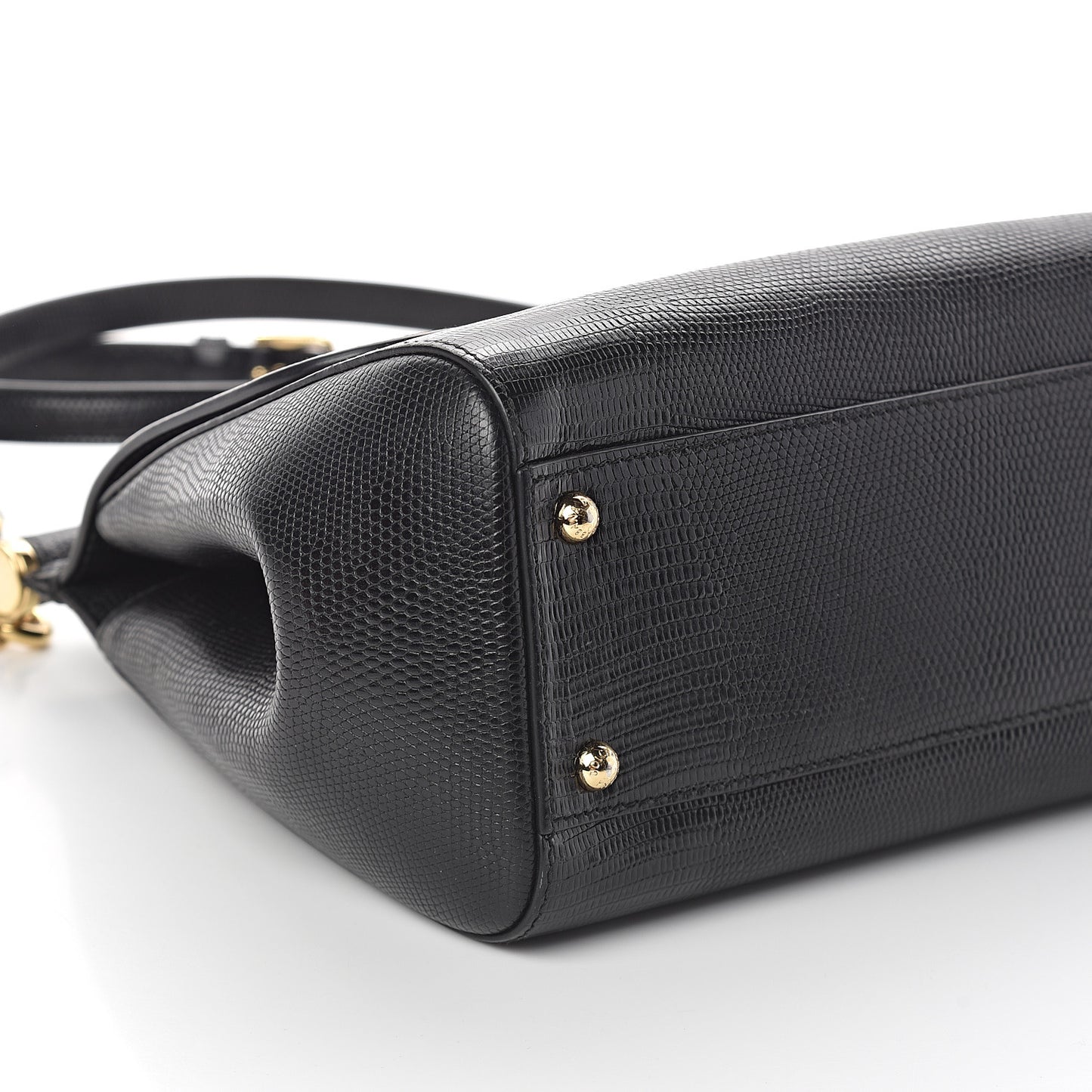 Iguana Calfskin Embossed Medium Miss Sicily Satchel Black