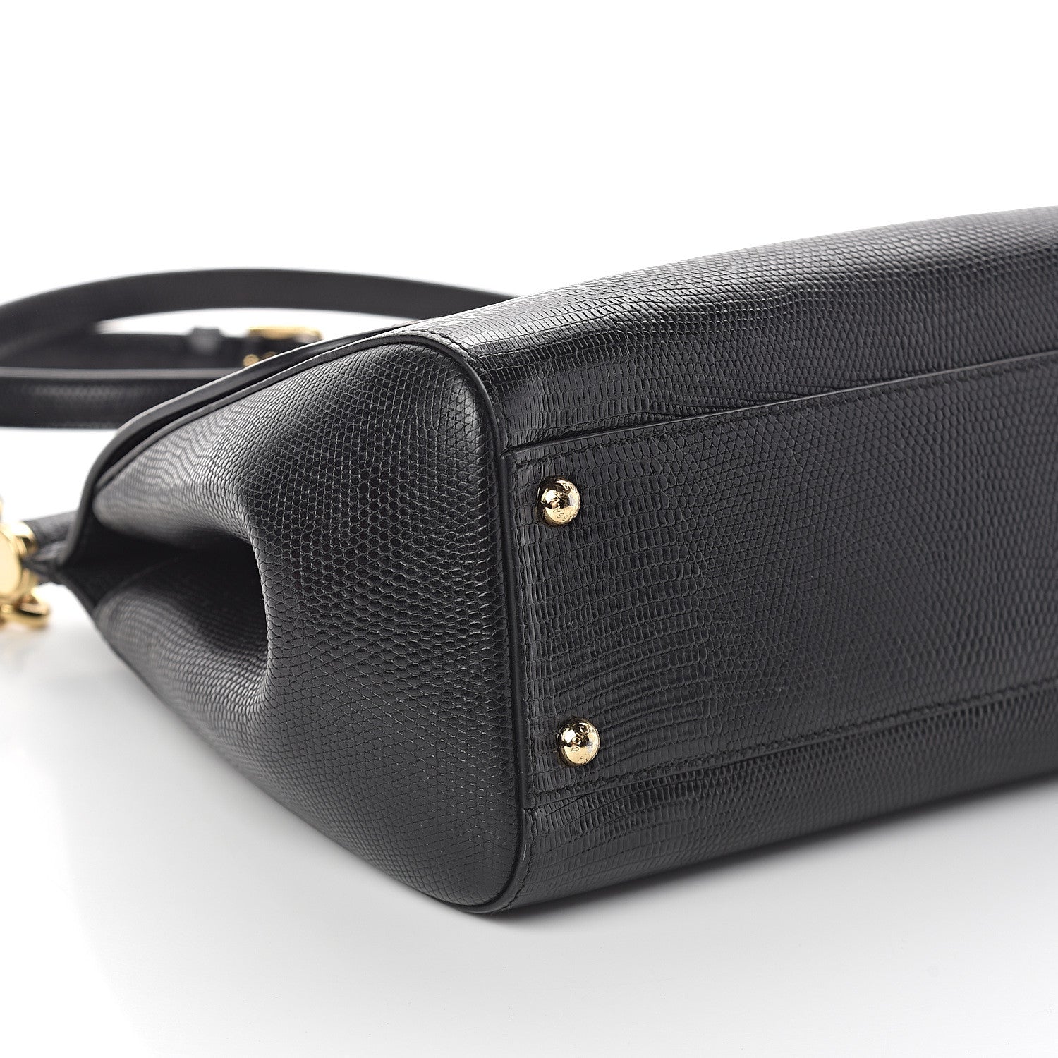 Dolce & Gabbana Iguana Calfskin Embossed Medium Miss Sicily Satchel Black 7 of 8