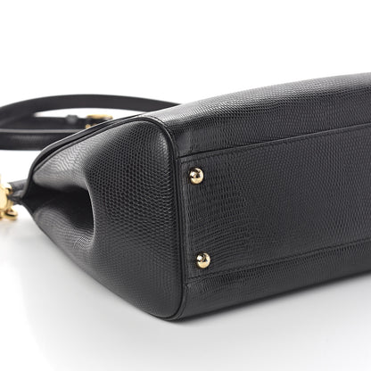 Dolce & Gabbana Iguana Calfskin Embossed Medium Miss Sicily Satchel Black 7 of 8