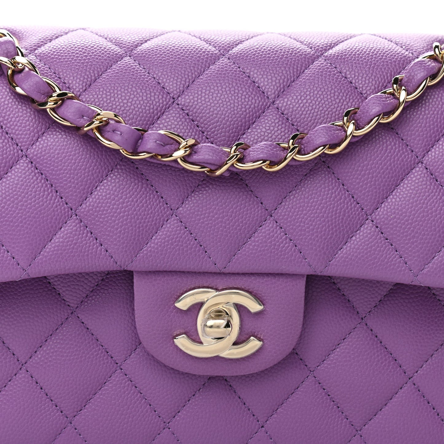 Caviar Quilted Small Double Flap Purple