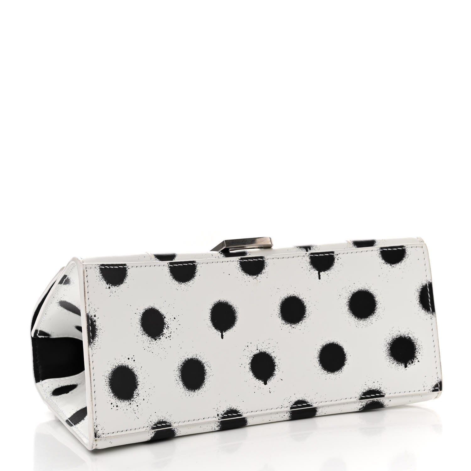 Balenciaga Smooth Calfskin Spray Polka Dot Small Hourglass Top Handle Bag White Black 4 of 12