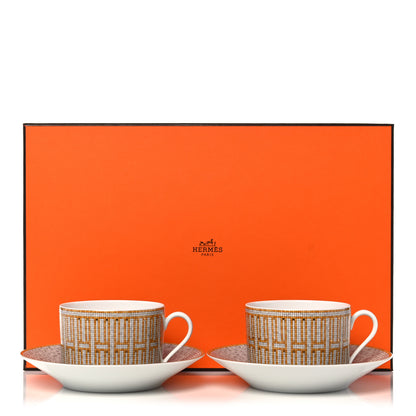 Hermes Porcelain Mosaique Au 24 Gold Breakfast Cup And Saucer Set Of 2 12 of 12