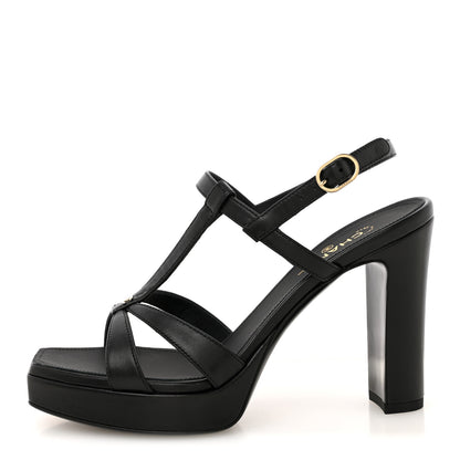 Chanel Lambskin Logo Platform Sandals 36 Black 1 of 10