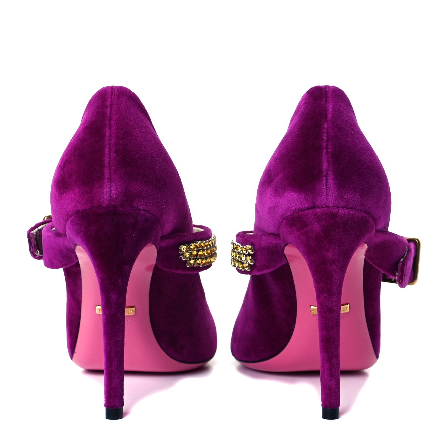 Gucci Velvet Crystal Embellished Sylvie High Heel Pumps 37.5 Fucsia Violet Cyclamen 5 of 10