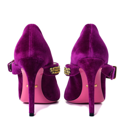 Gucci Velvet Crystal Embellished Sylvie High Heel Pumps 37.5 Fucsia Violet Cyclamen 5 of 10