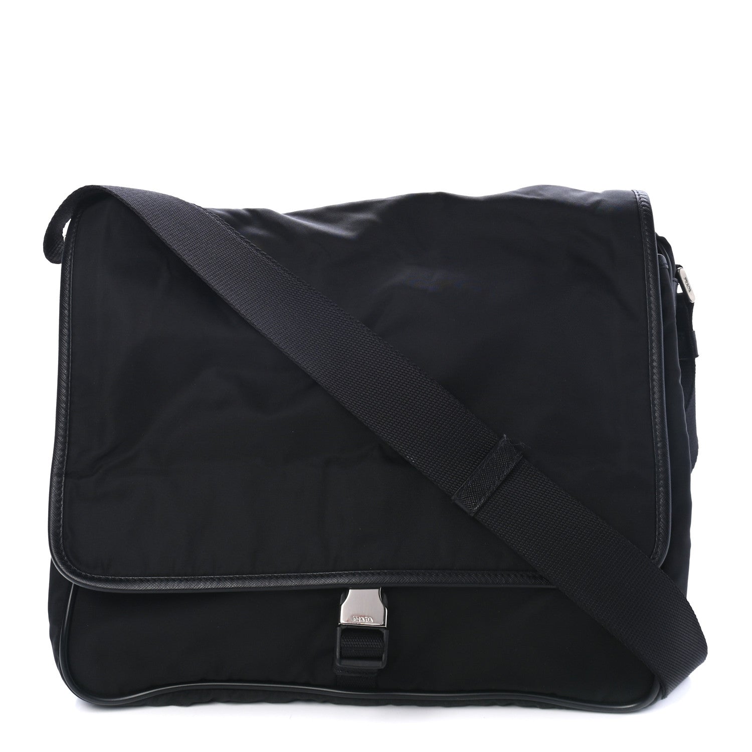 Prada Tessuto Nylon Saffiano Logo Messenger Bag Black 1 of 4
