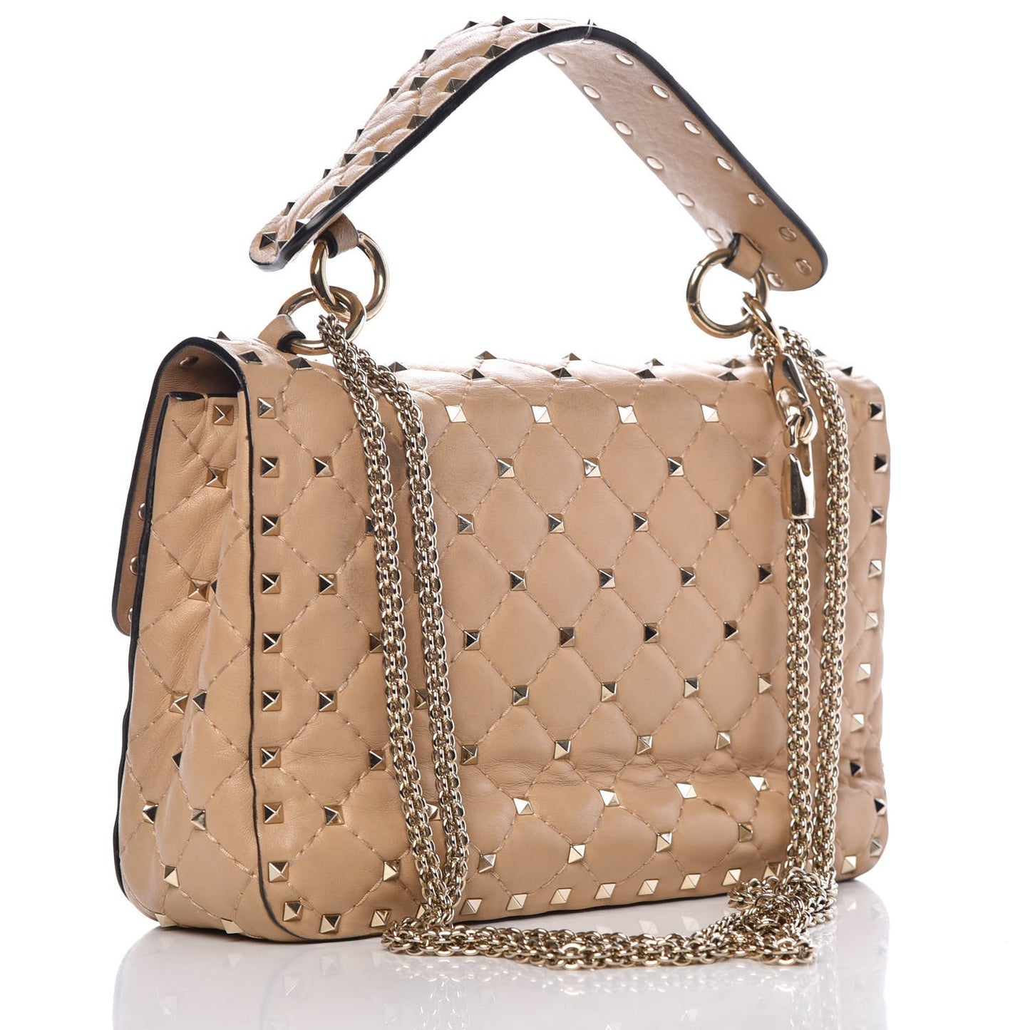 Nappa Medium Rockstud Spike Shoulder Bag Camel Rose