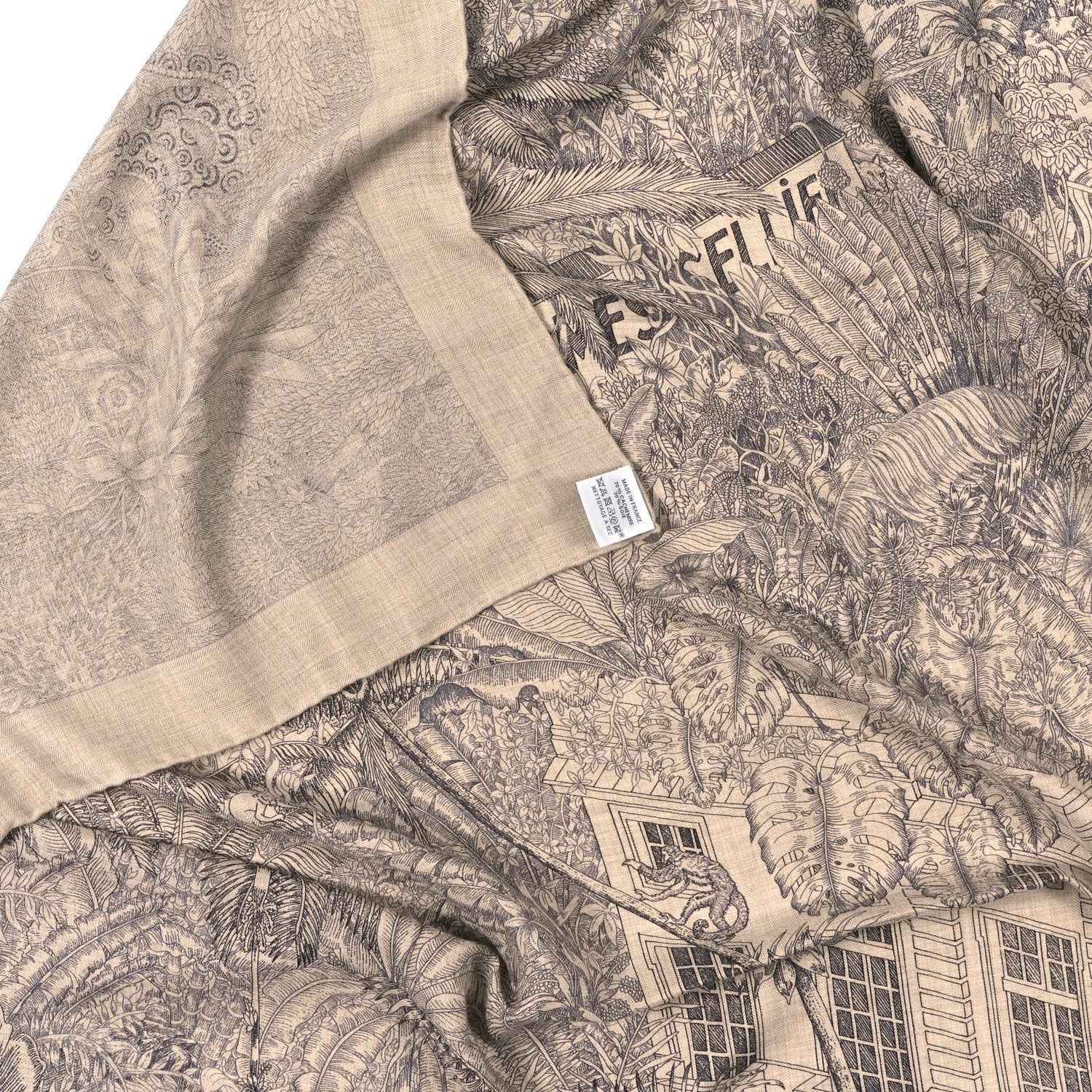 Hermes Cashmere Silk Faubourg Tropical Shawl 140 Naturel Gris Anthracite 3 of 3