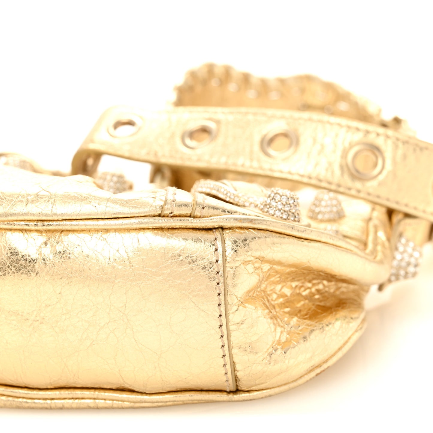 Metallic Agneau Arena Crystal Le Cagole Shoulder Bag XS Light Gold