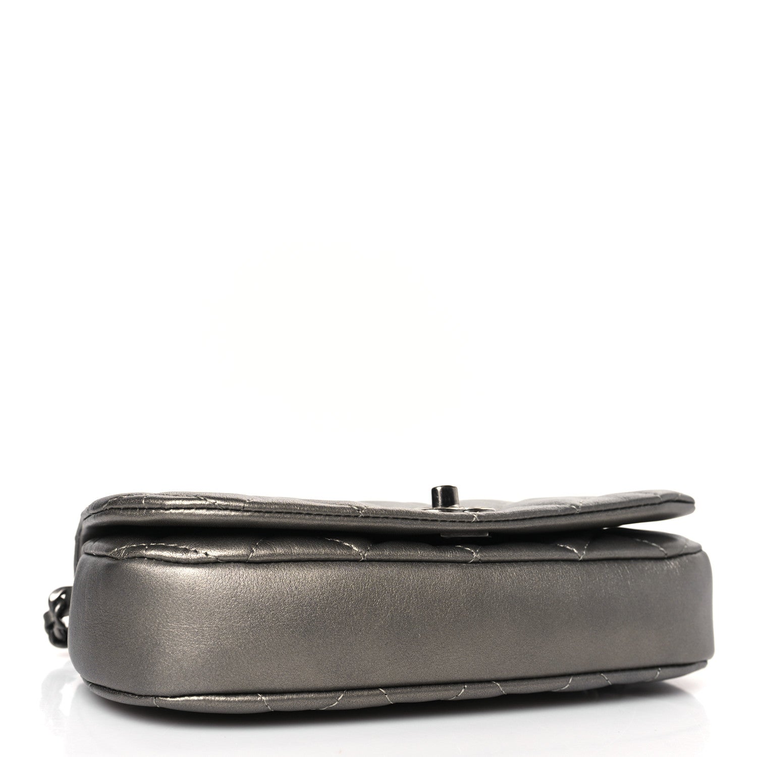 Chanel Metallic Calfskin Quilted Flap Clutch With Chain Ruthenium 4 of 11