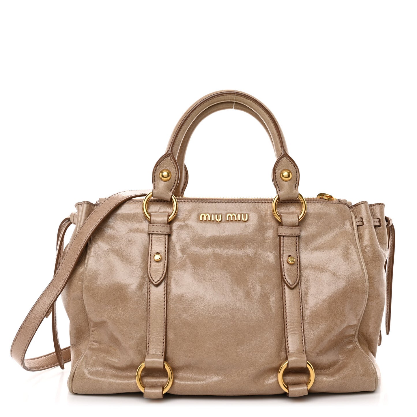 Vitello Shine Double Zip Tote Cammeo