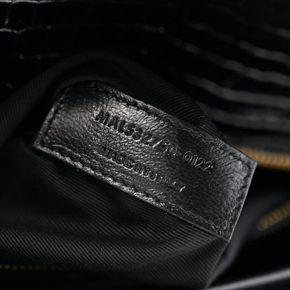 Saint Laurent Calfskin Crocodile Embossed Monogram Cassandra Clasp Bag Black Rouge Legion 7 of 12