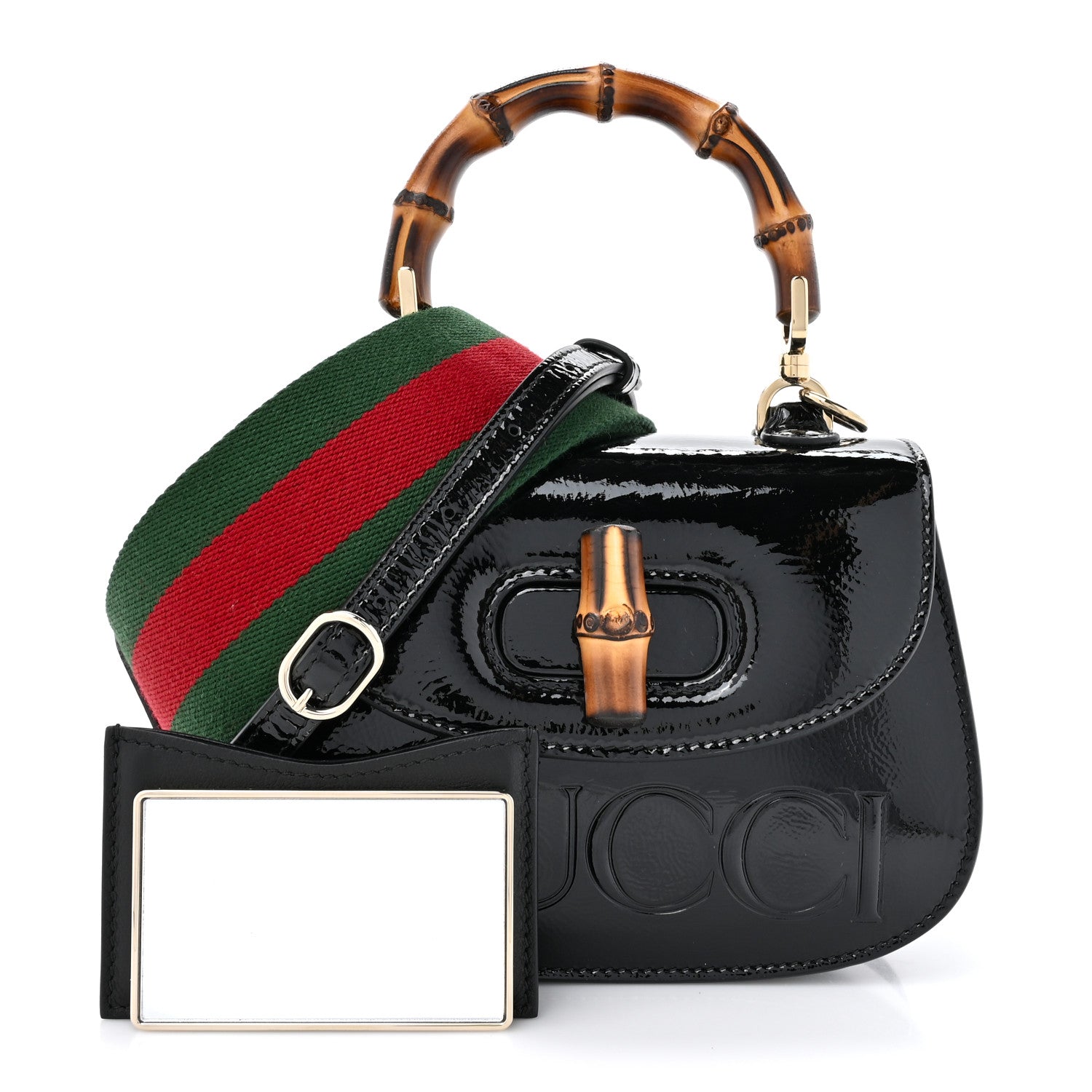 Gucci Patent Web MIni Bamboo 1947 Top Handle Bag Black 3 of 11