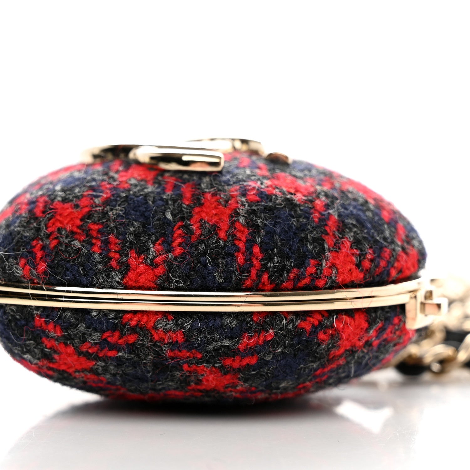 Chanel Tweed Lambskin CC Heart Mirror Locket Necklace Gold Grey Red Black 9 of 9