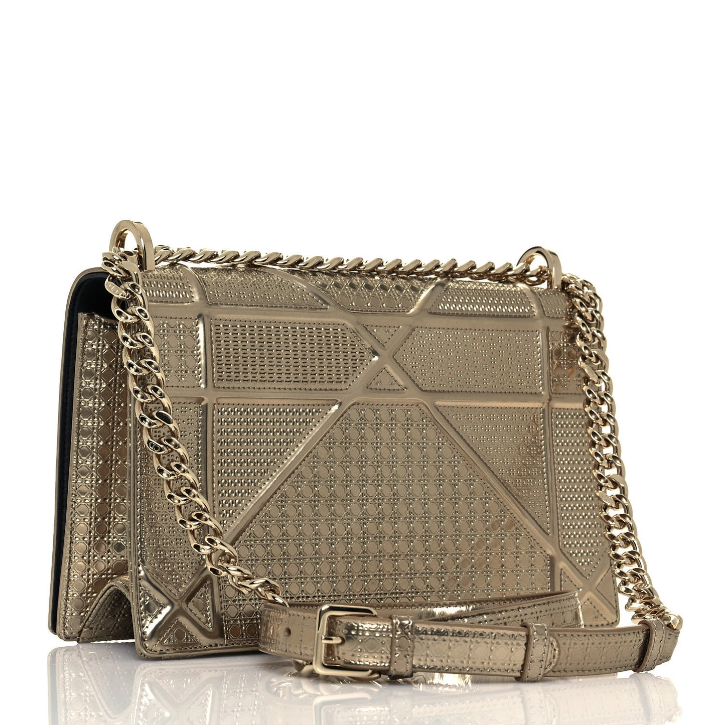 Metallic Patent Micro-Cannage Medium Diorama Flap Bag Gold