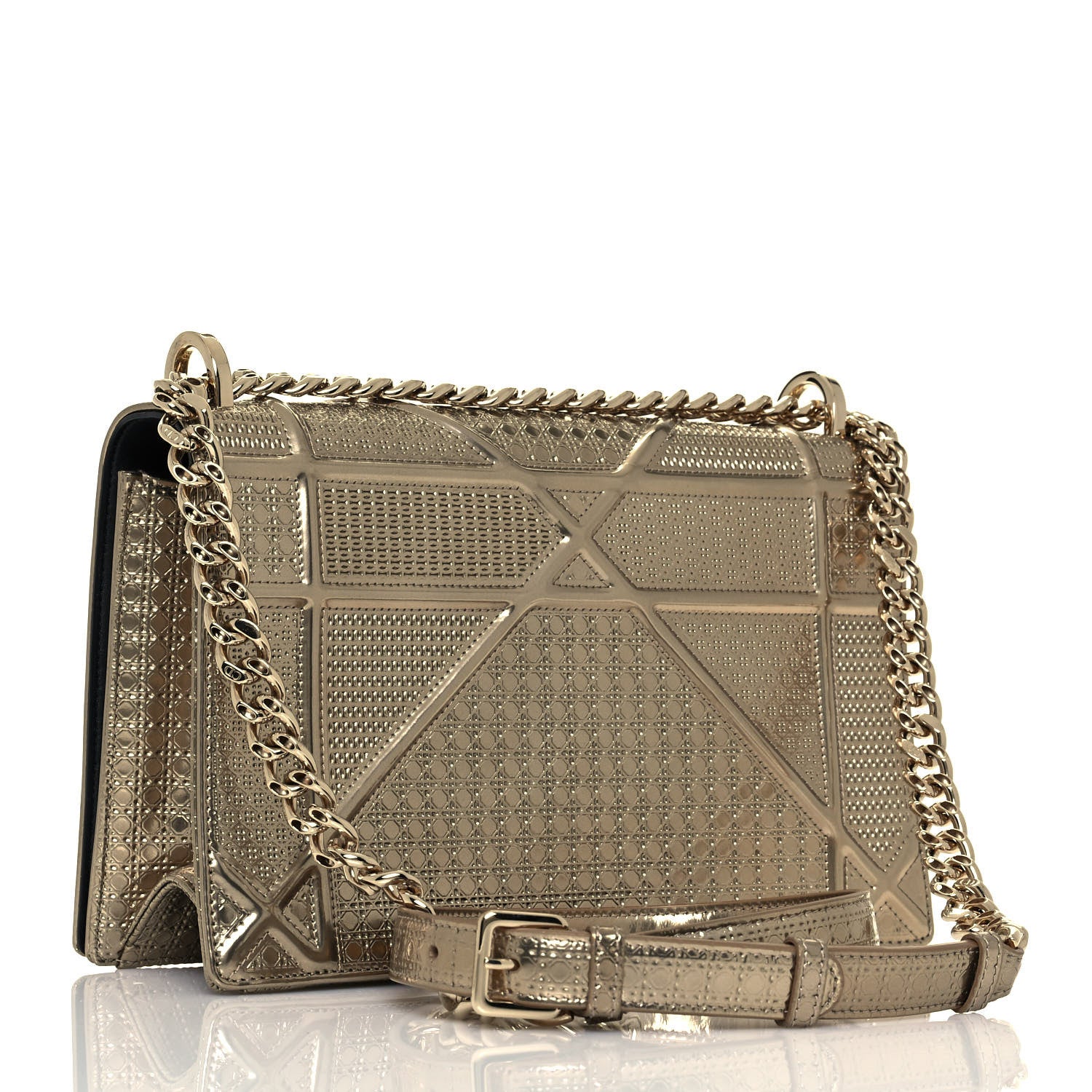 Christian Dior Metallic Patent Micro-Cannage Medium Diorama Flap Bag Gold 3 of 13
