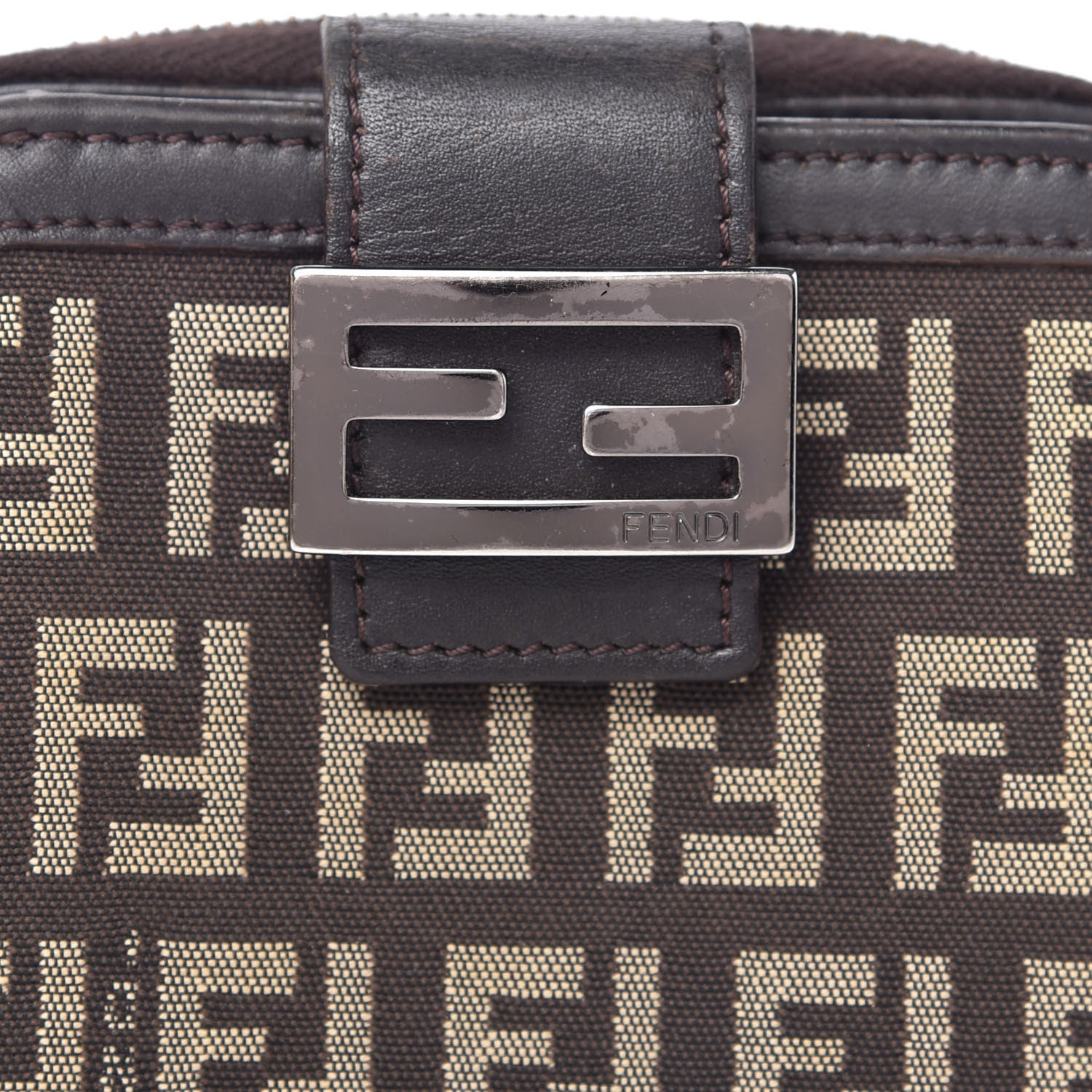 Fendi Zucchino Vitello Compact Wallet Testa di Moro Beige 8 of 9