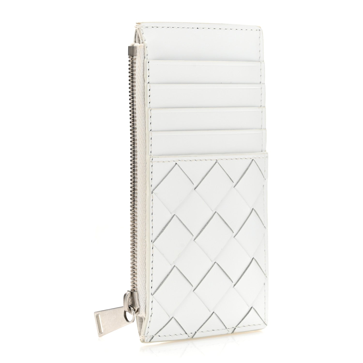 Bottega Veneta Calfskin Intrecciato Zip Card Holder White 4 of 7
