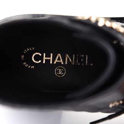 Chanel Shiny Lambskin Quilted Lace Up Combat Boots 39.5 Black 7 of 11