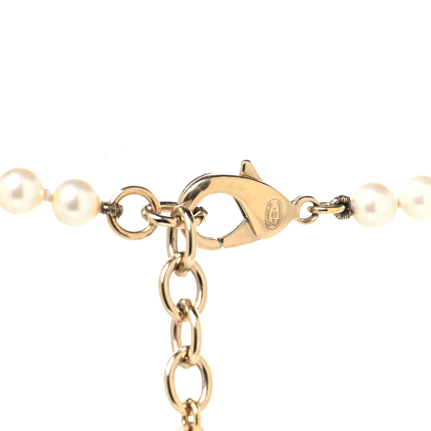 Graduated Pearl Studded CC Long Necklace Gold
