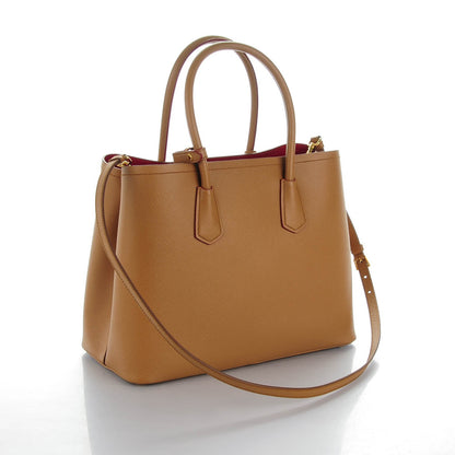Prada Saffiano Cuir Medium Double Bag Caramel Fuoco 3 of 6