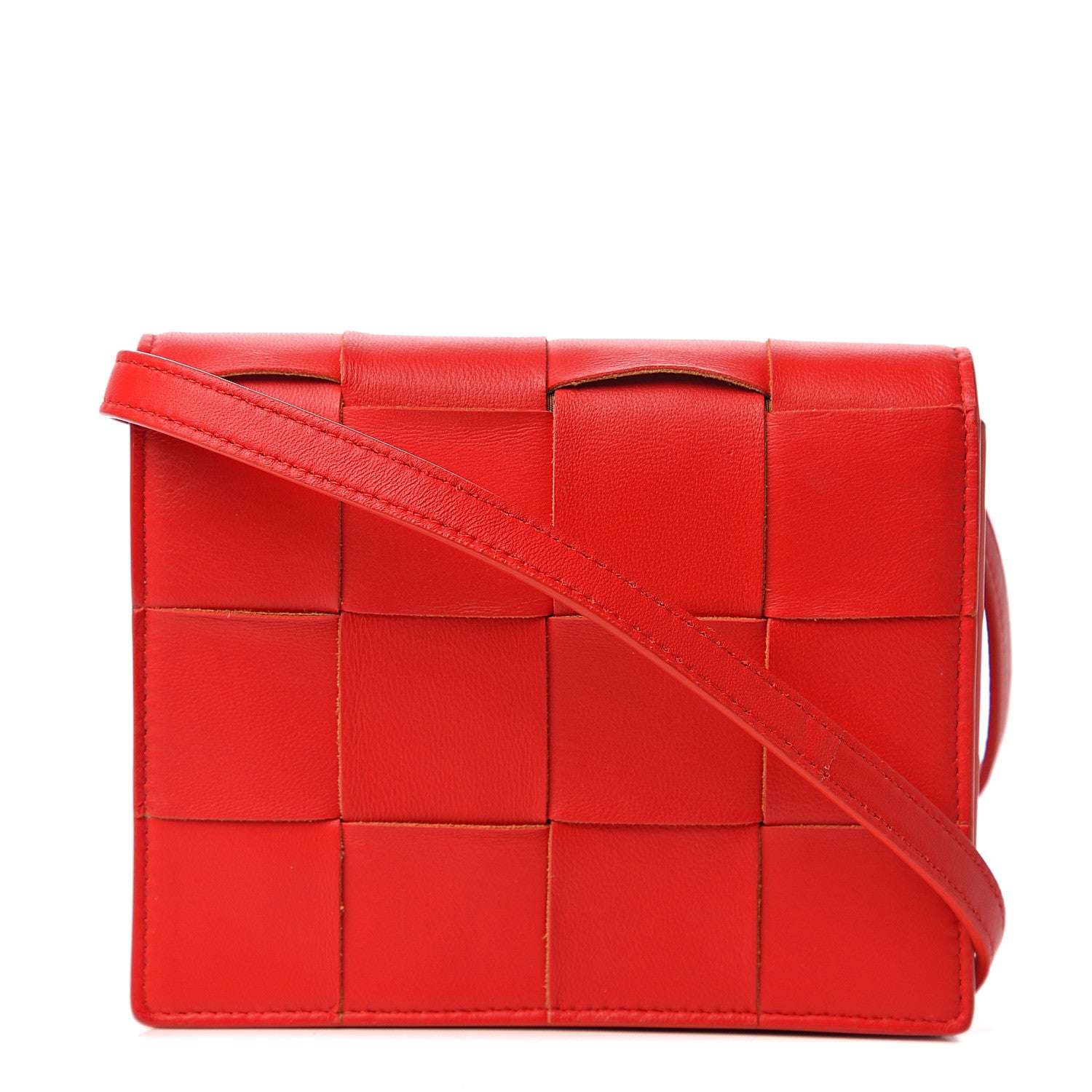 Bottega Veneta Lambskin Maxi Intrecciato Mini Cassette Crossbody Bag Bright Red 1 of 10