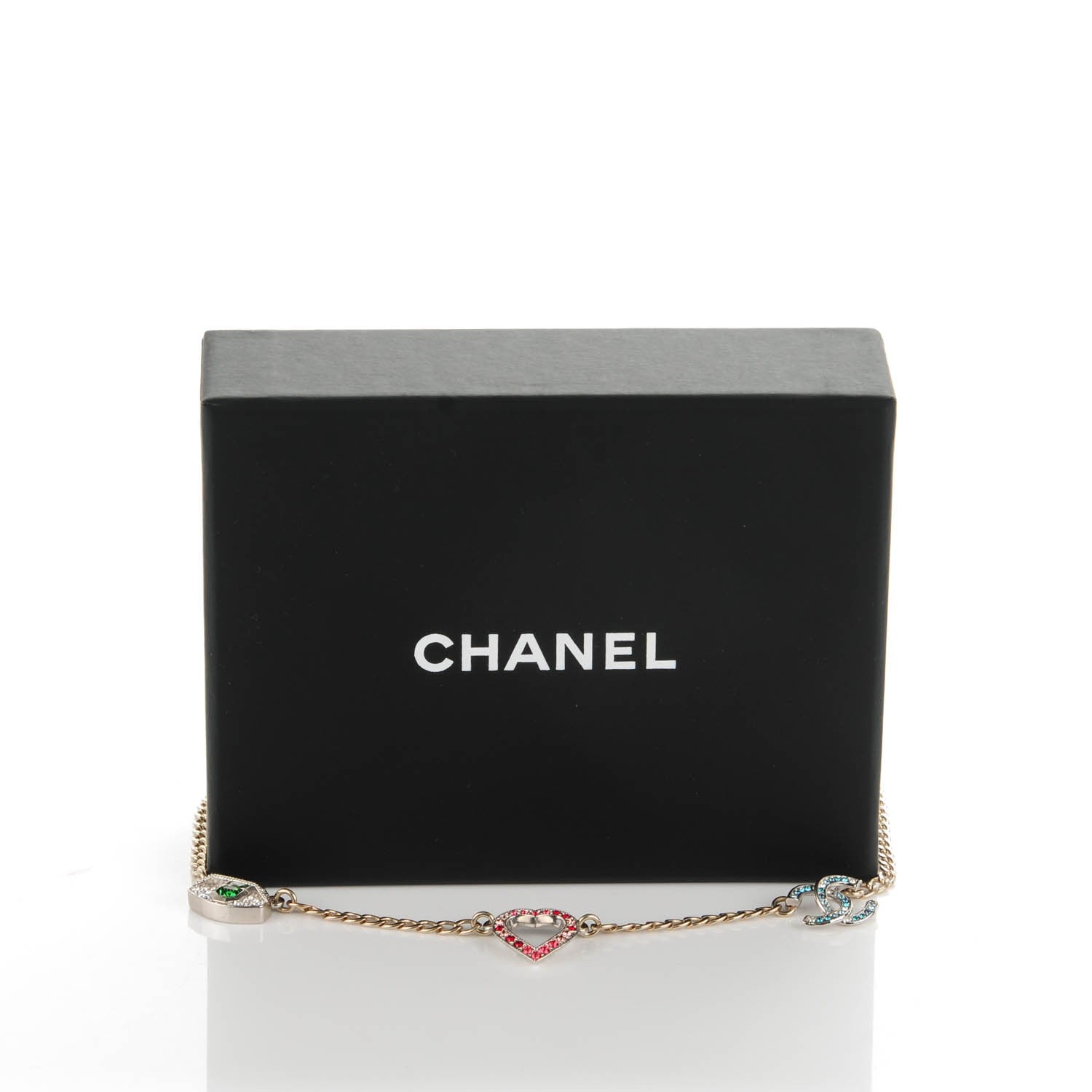 Chanel Crystal Heart Eye CC Charm Necklace Gold Silver 7 of 7