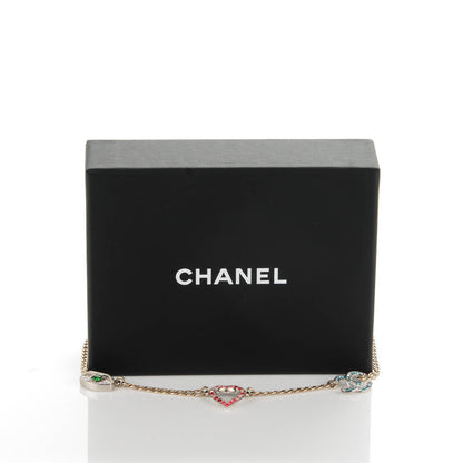 Chanel Crystal Heart Eye CC Charm Necklace Gold Silver 7 of 7