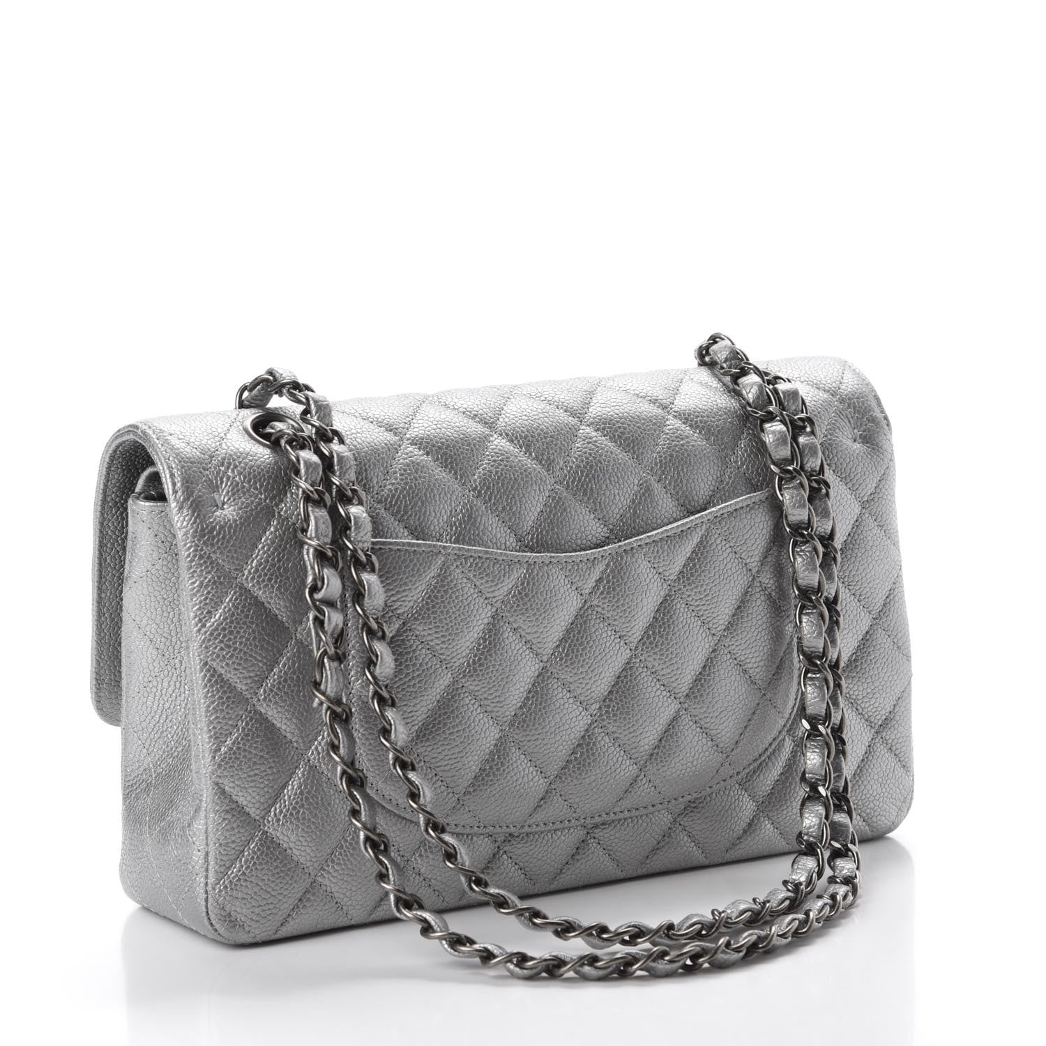 Chanel Metallic Caviar Quilted Medium Double Flap Silver 2 of 12