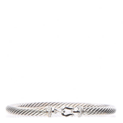 David Yurman Sterling Silver Diamond 5mm Cable Buckle Bracelet 1 of 7