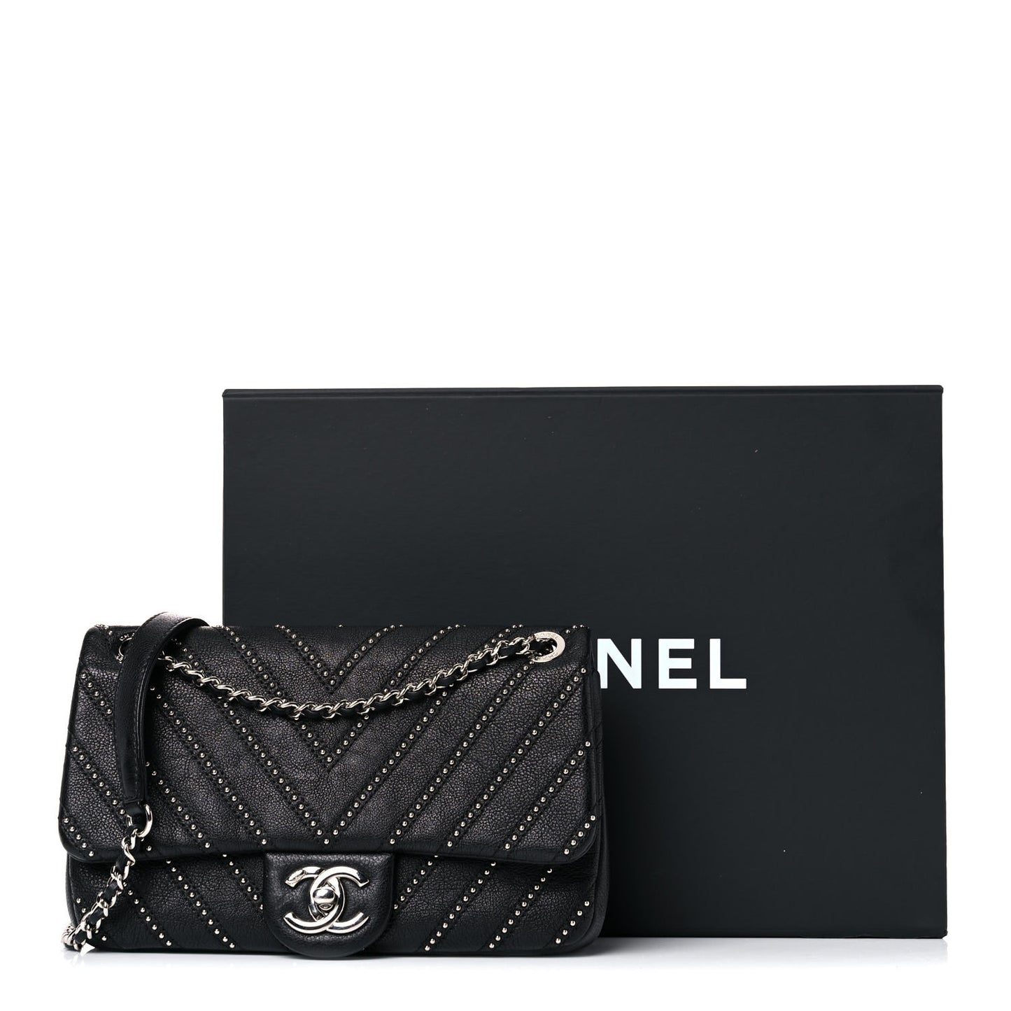 Calfskin Studded Chevron Quilted Small Wars Flap Black