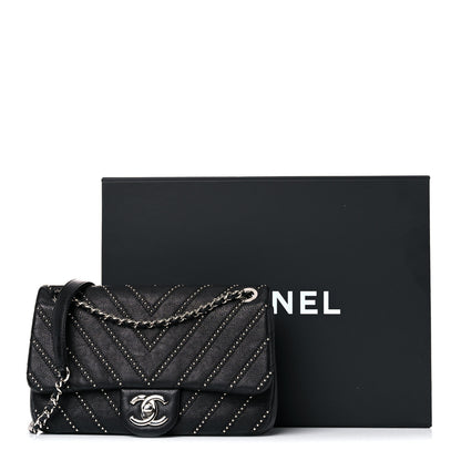 Chanel Calfskin Studded Chevron Quilted Small Wars Flap Black 11 of 11